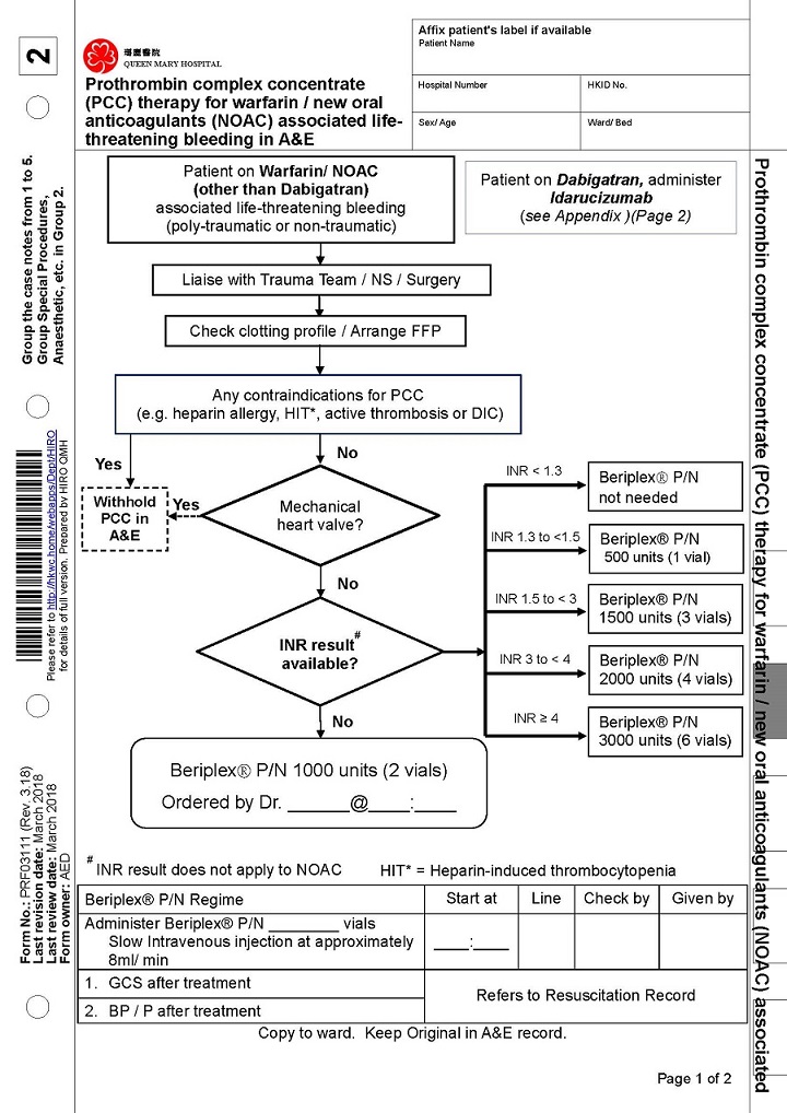 PCC Therapy for Warfarin/new NOAC pt